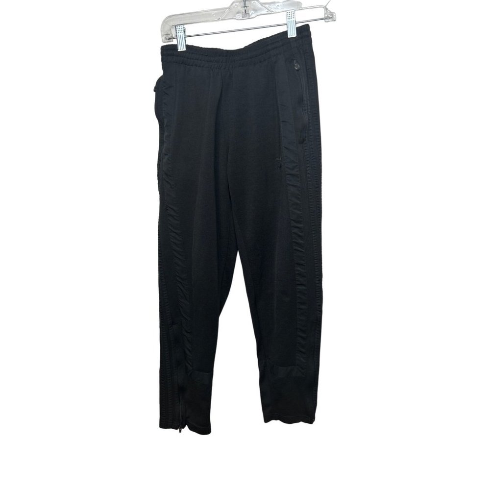 Adidas Men’s Track Pants S Black Trefoil Zip Pockets Triple Stripes Zip Ankle